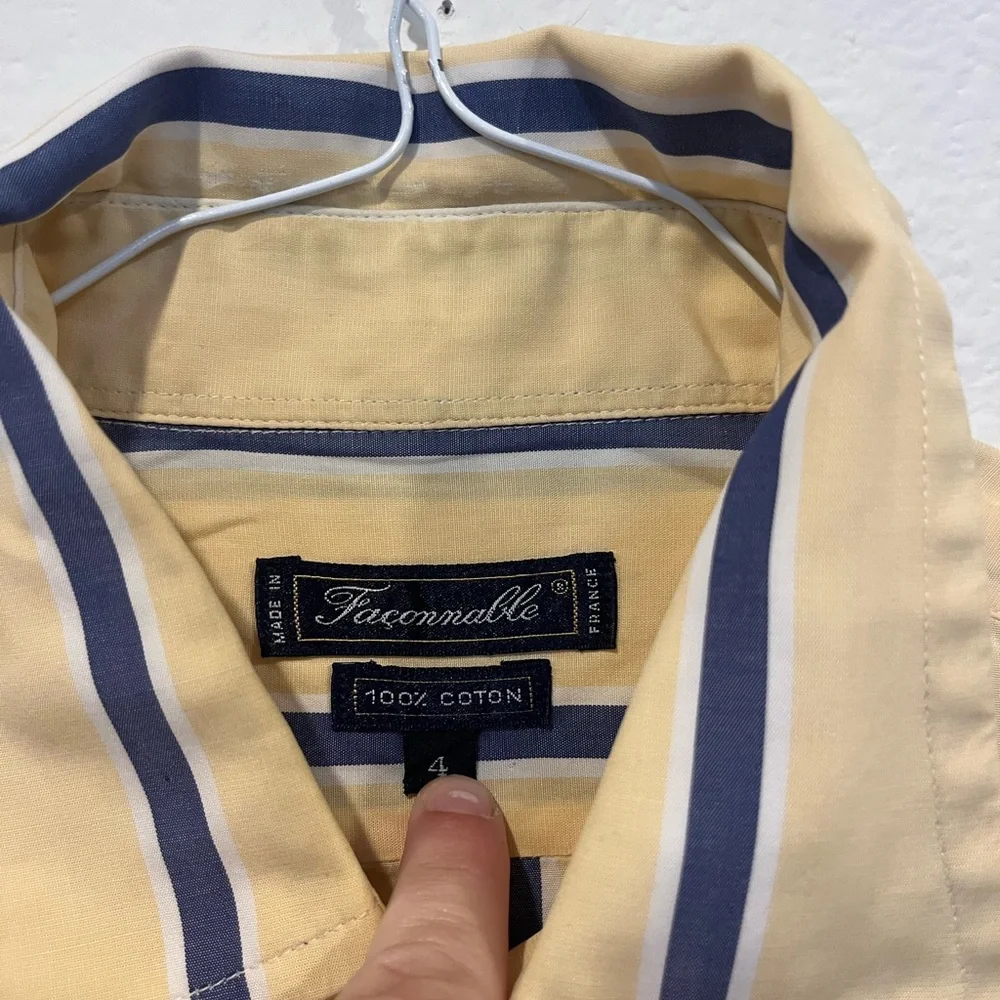 Faconnable Men’s Blue Yellow Striped Short‎ Sleeve Button Up Shirt Size 4 EUC